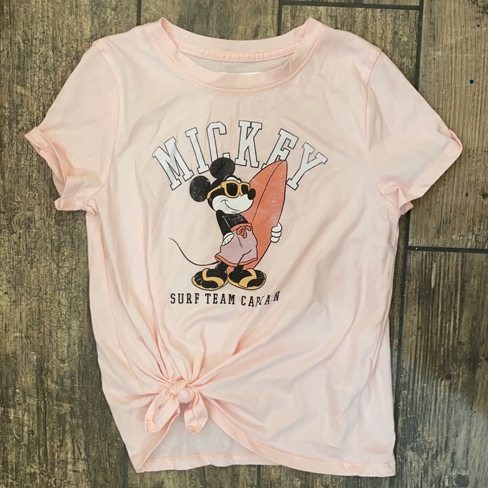 ABERCROMBIE KIDS PINK MICKEY SHORT SLEEVE TEE SIDE TIE 9/10